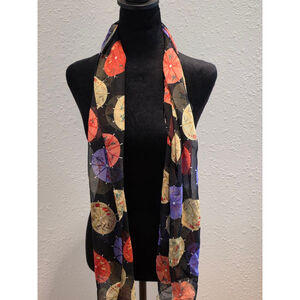 Women's Chico's Black Multicolor Umbrella Print Silk Scarf One Size